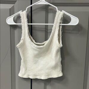 Urban Outfitters Cream Ribbed Crop Tank Top